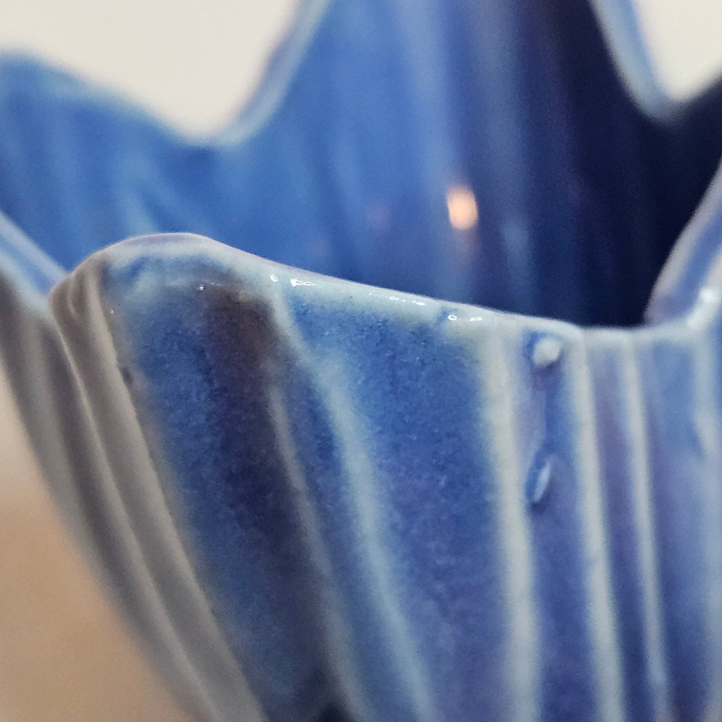 Vintage Niolak scalloped small vase, 3 inches, Ozark Blue, 1940s