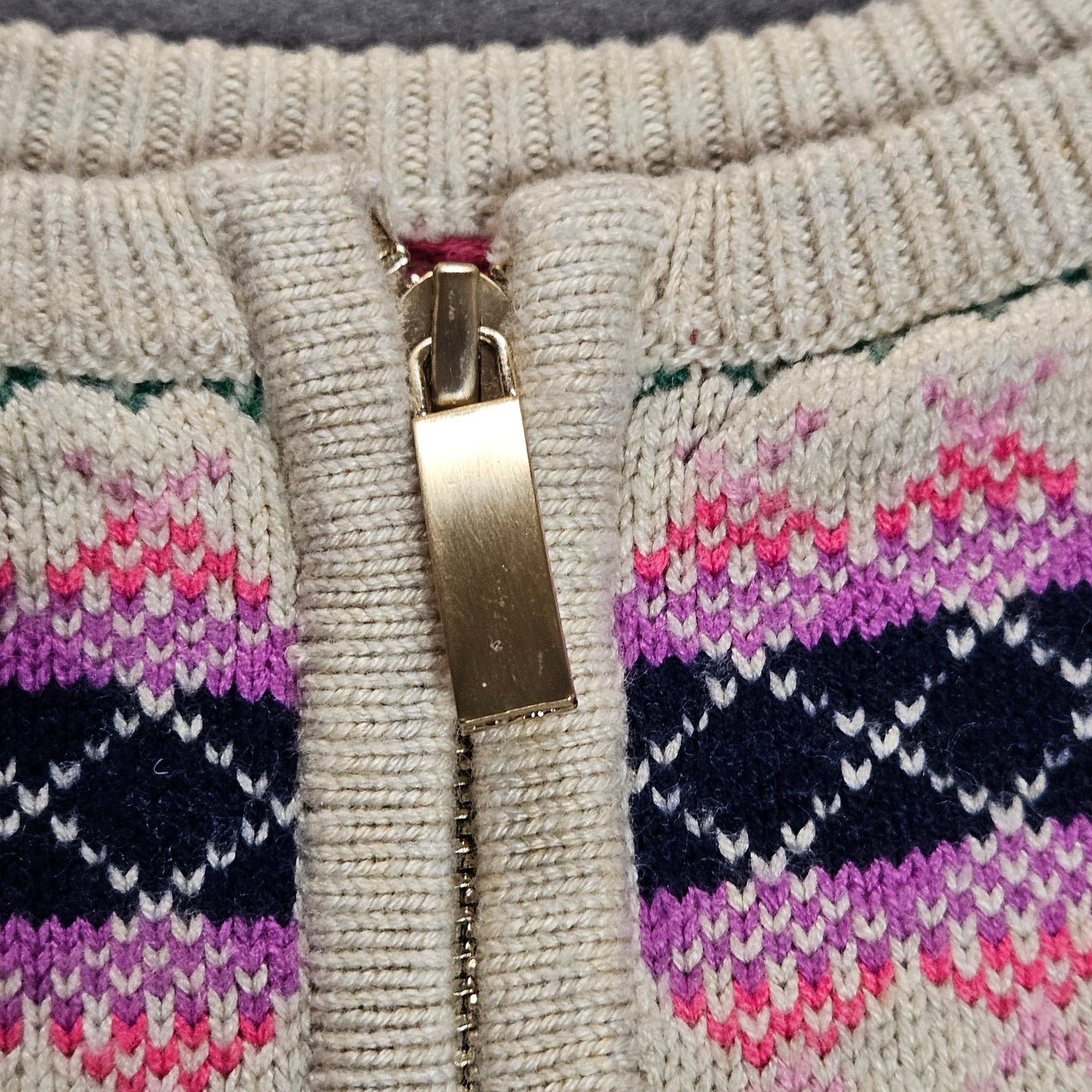 Talbot's zip-back long sleeve sweater, pink/navy stripes, Large