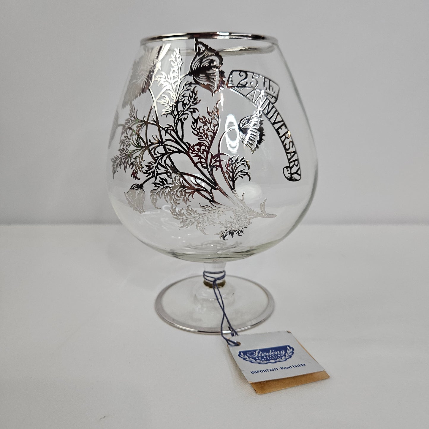 Sterling silver on crystal 25th Anniversary glass by Silver City Glass