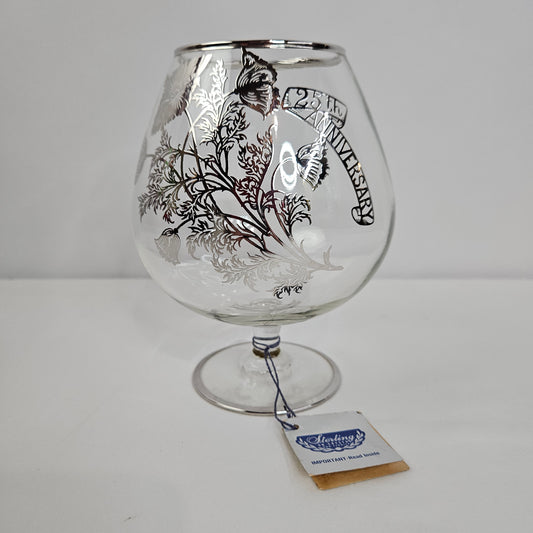 Sterling silver on crystal 25th Anniversary glass by Silver City Glass