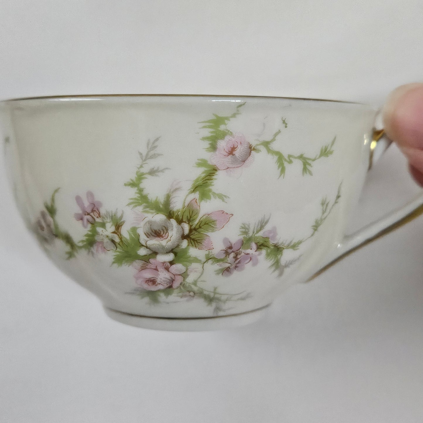Haviland New York Rosalinde cups, cream floral with gold trim, made in America, set of 6