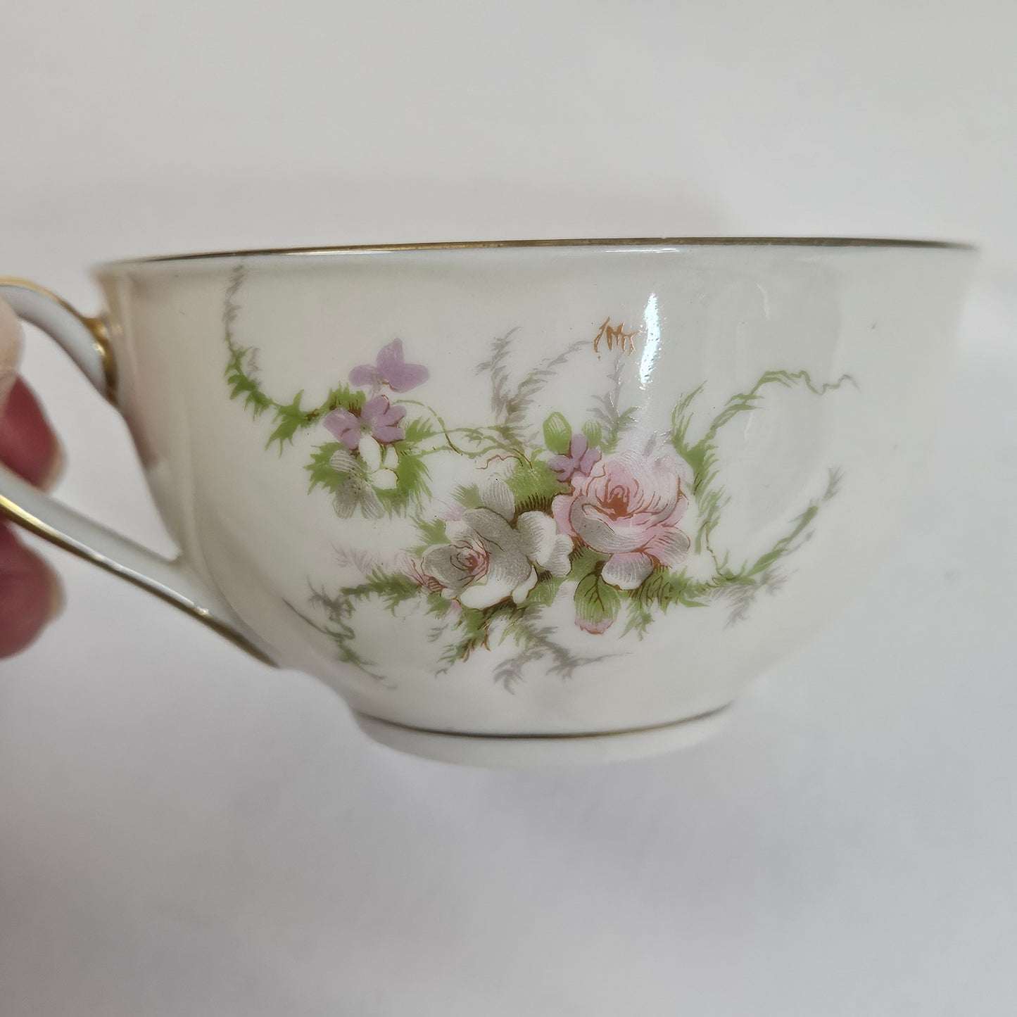 Haviland New York Rosalinde cups, cream floral with gold trim, made in America, set of 6