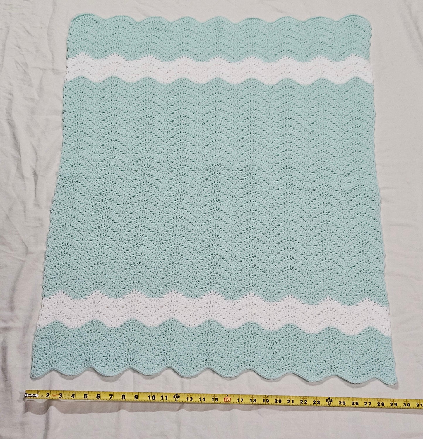 30" x 40" pastel green crochet blanket