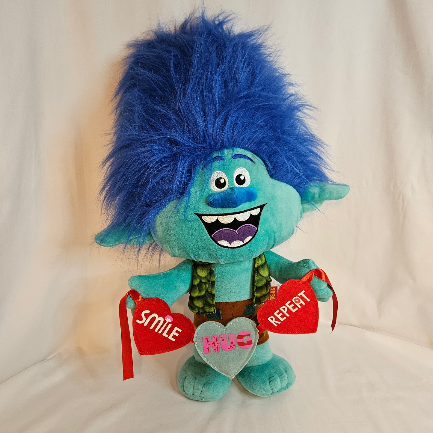 Jumbo plush Branch from the Trolls Movie with Valentines hearts, 25 inches tall, 2017