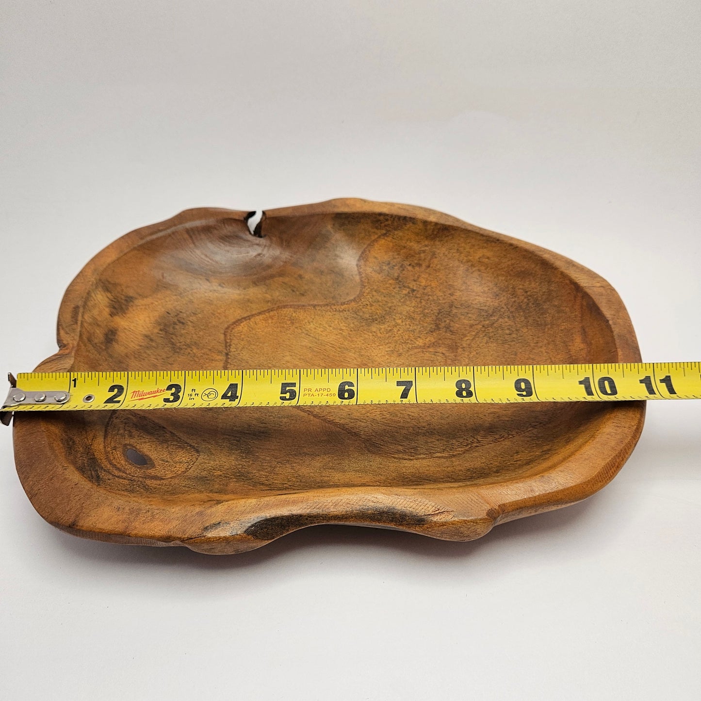 Vintage British Gardens teak bowl, 11 x 9 x 2 inch shallow bowl
