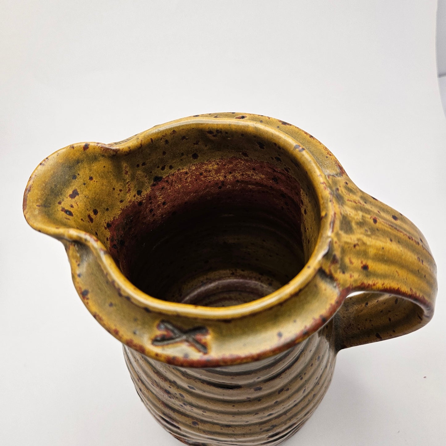 Studio Art Pottery Hand Thrown Stoneware Pitcher Vintage Signed by Artist 8"