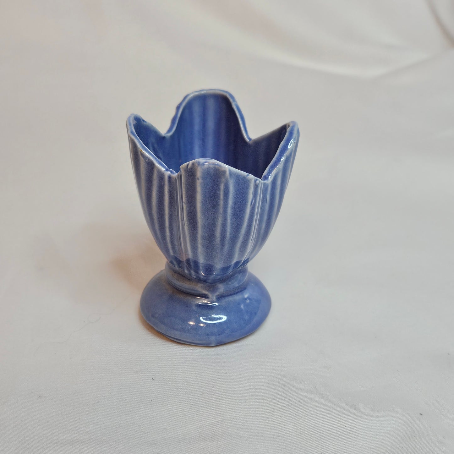Vintage Niolak scalloped small vase, 3 inches, Ozark Blue, 1940s