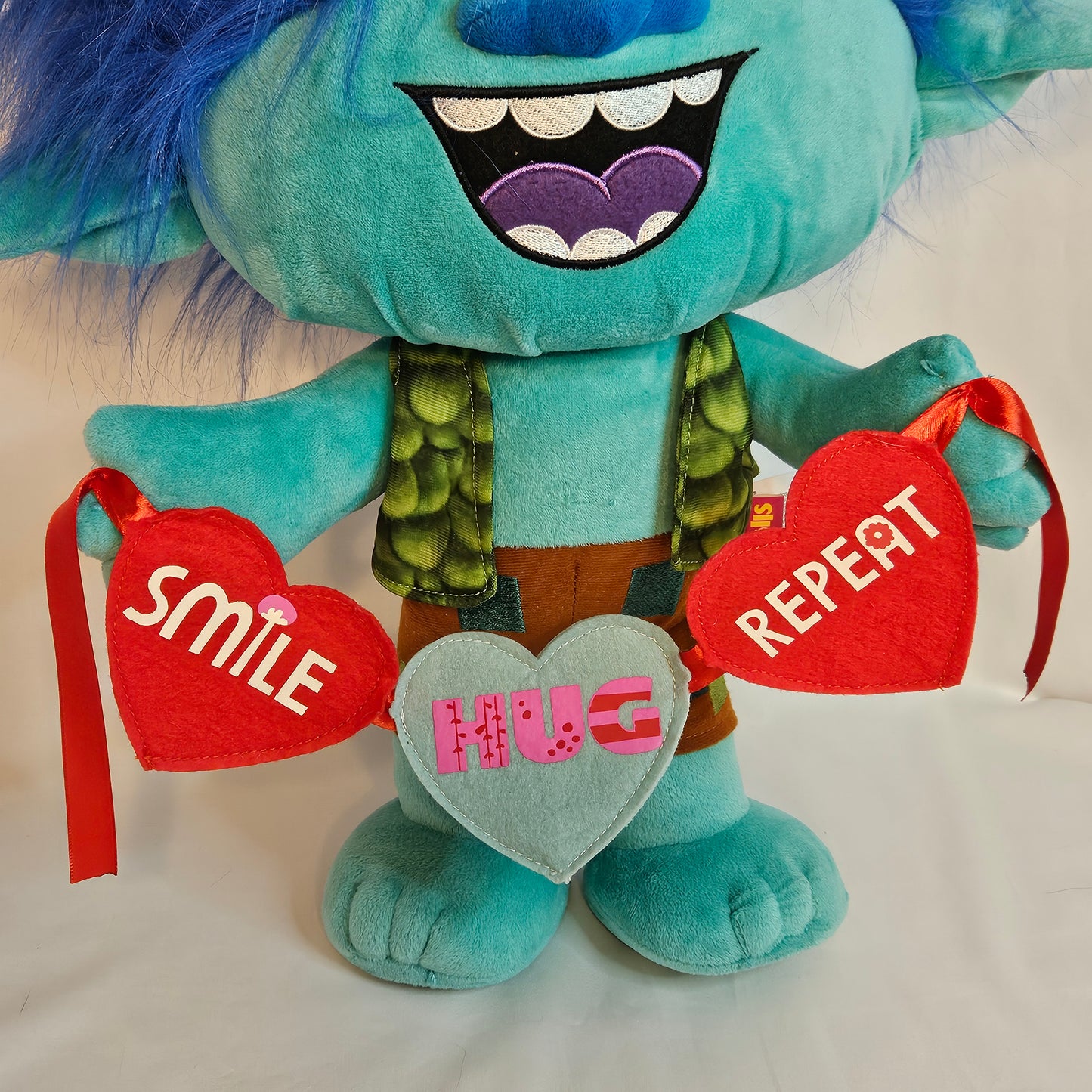 Jumbo plush Branch from the Trolls Movie with Valentines hearts, 25 inches tall, 2017
