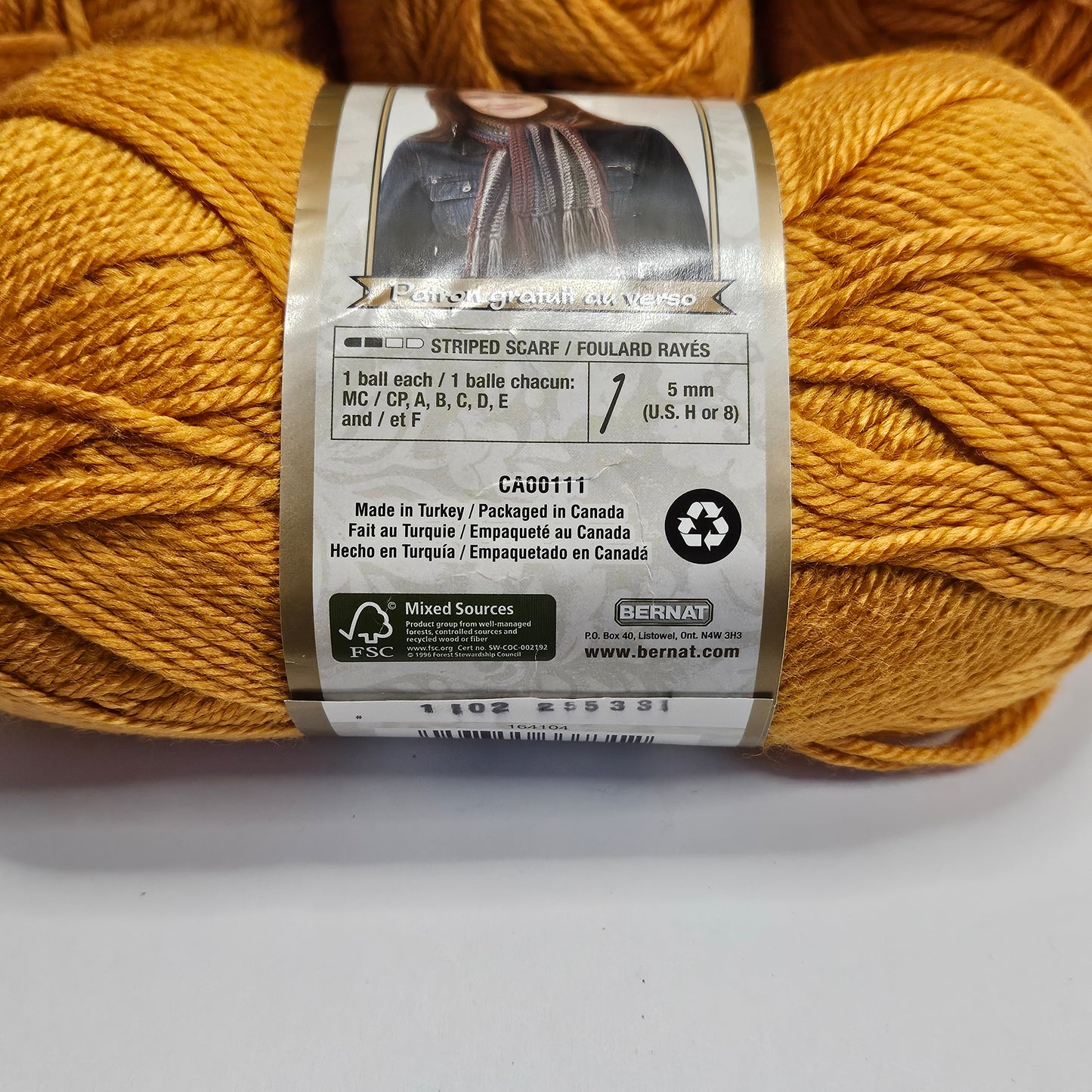 Bernat Satin yarn in Goldenrod color, Acrylic,