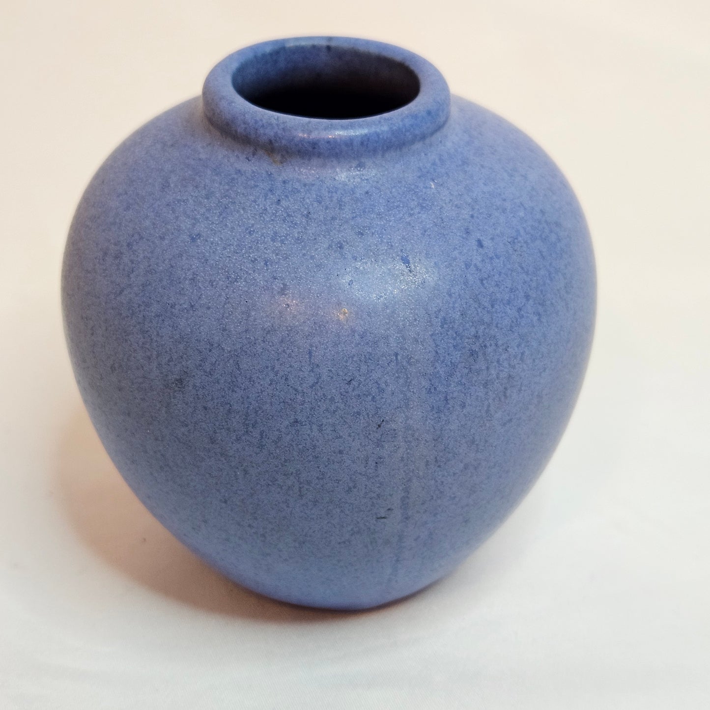 Vintage Niloak Pottery small round vase, Ozark Blue, late 1930s
