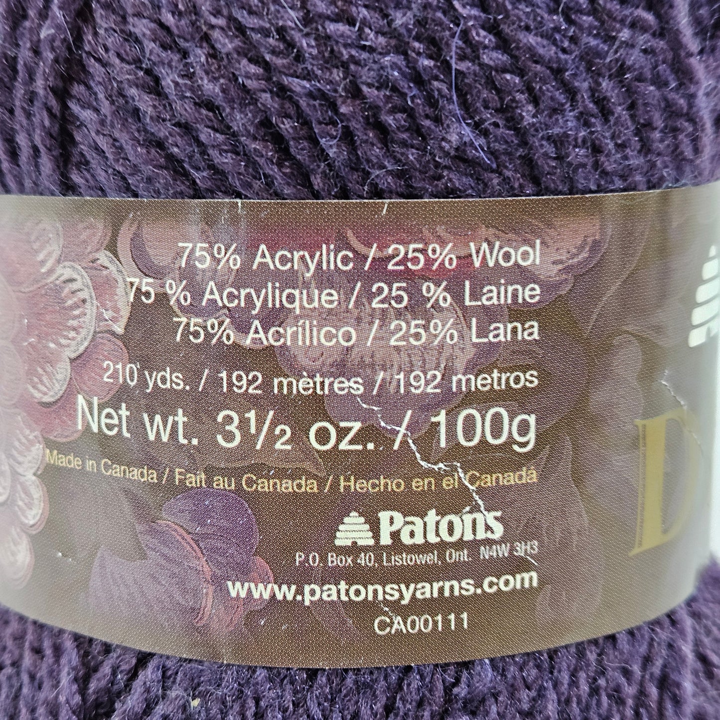 Paton Decor yarn, 75% Acrylic  25% Wool, Rich Aubergine