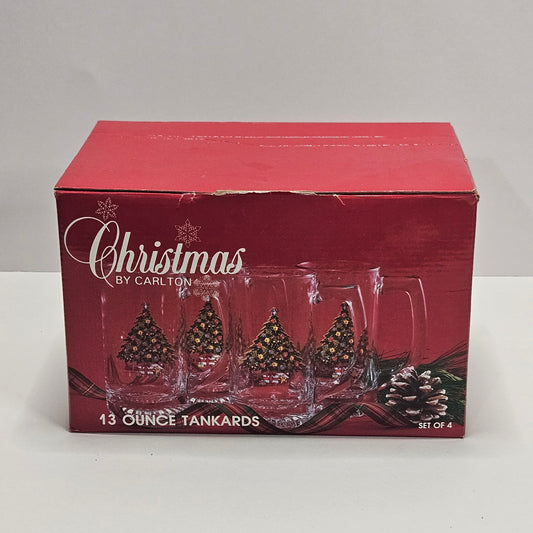 Vintage Christmas by Carlton, 13 oz. Glass Tankard, set of 4