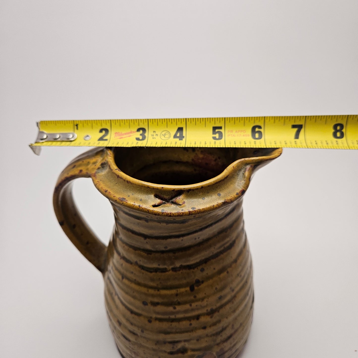 Studio Art Pottery Hand Thrown Stoneware Pitcher Vintage Signed by Artist 8"