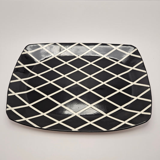 RARE Vintage Dorothy Hafner STATS 17" Platter, 1984, Black Lattice pattern