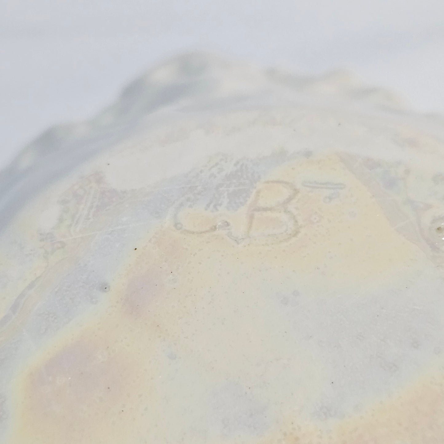 Vintage porcelain trinket box, iridescent white, rose pattern