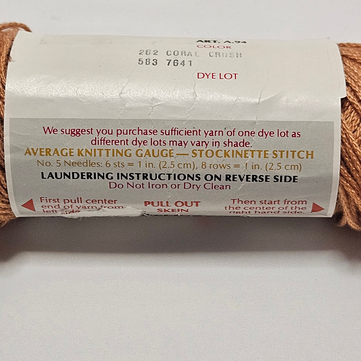 Vintage Luster Sheen yarn, Coral Crush, Creslan Acrylic, Lot of 6 skeins