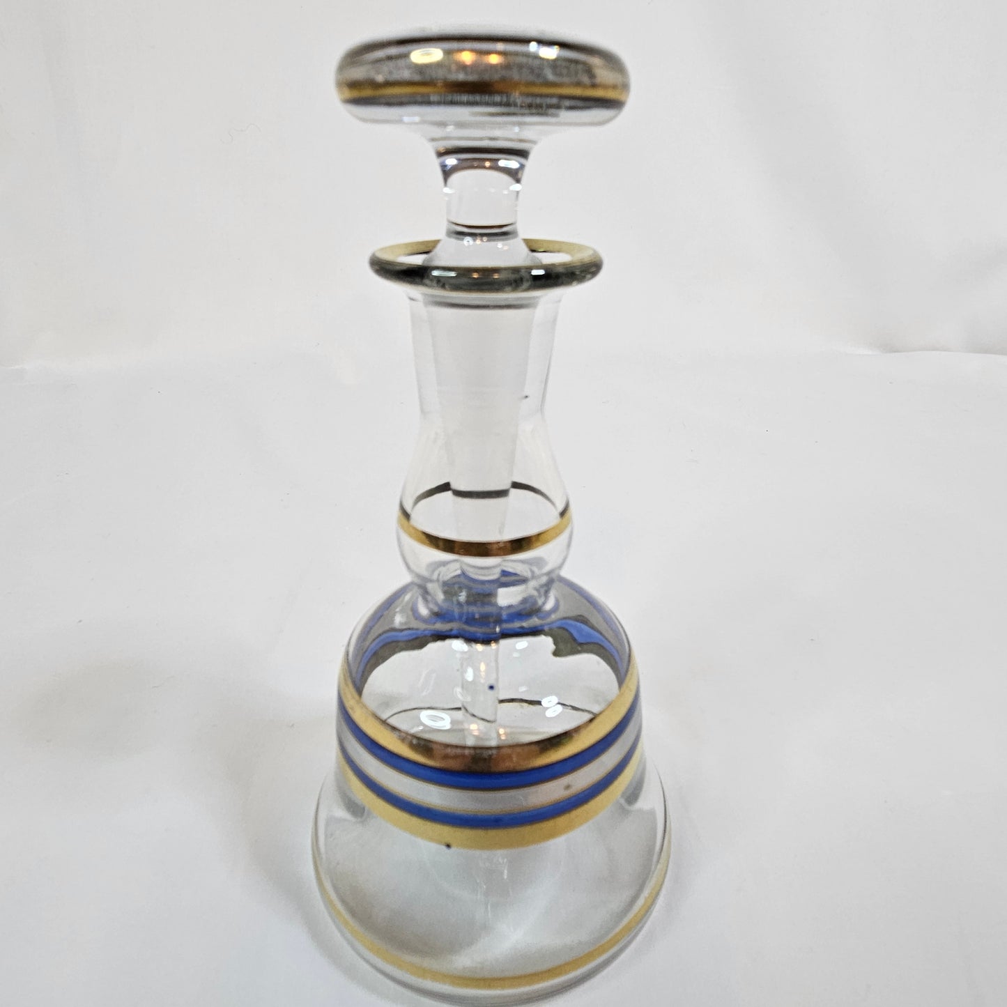 Vintage Perfume decanter with gold and blue stripes, 6 inches tall