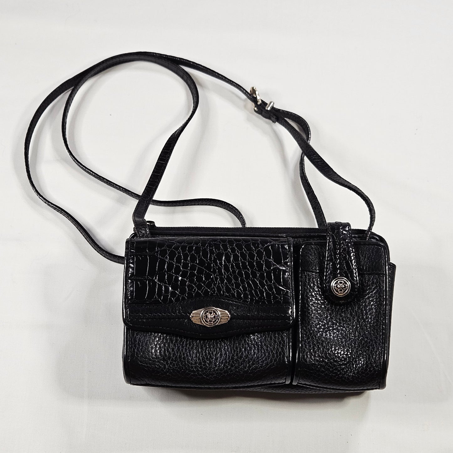 Vintage Brighton crossbody bag, pebbled leather with floral interior
