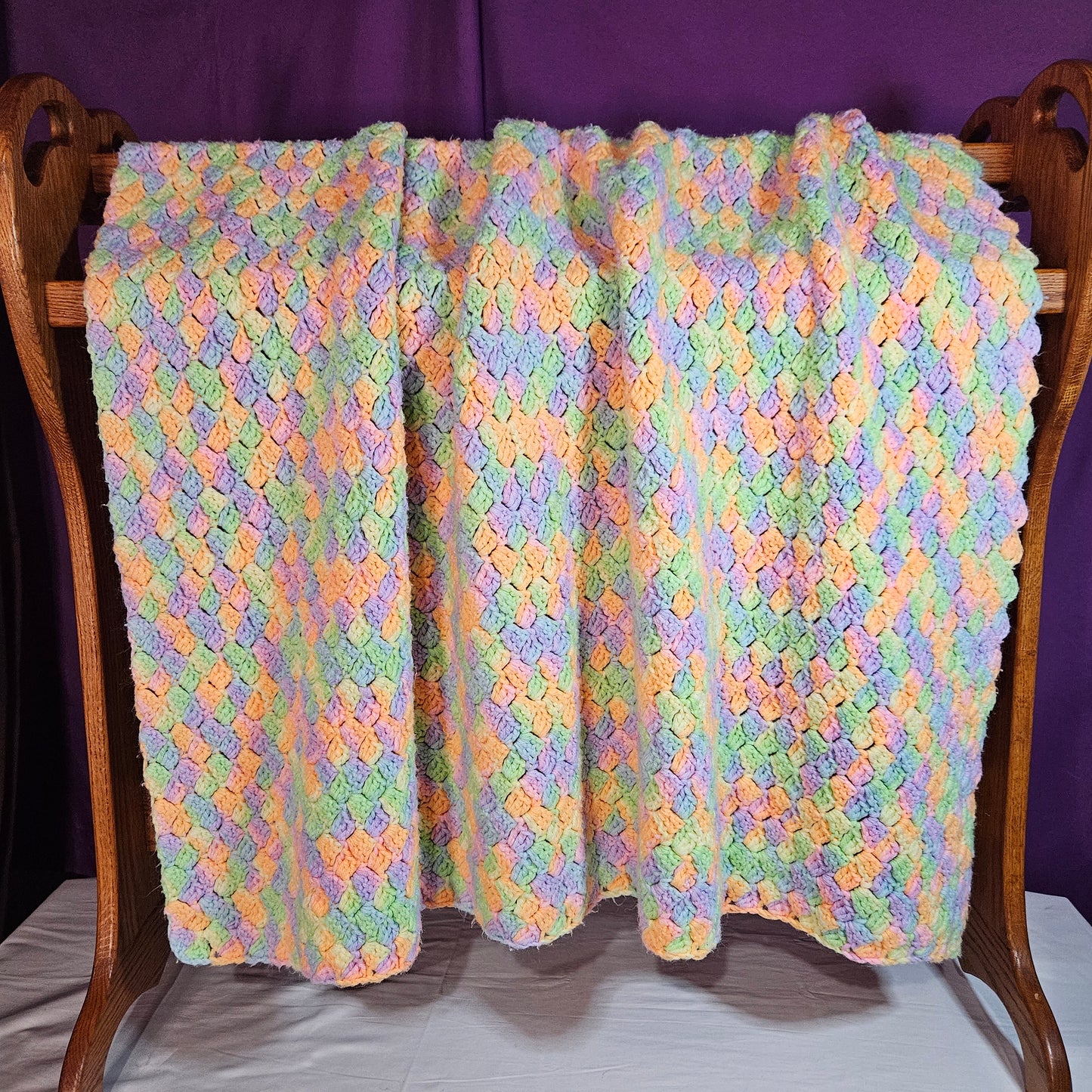 54" x 43" pastel crocheted blanket
