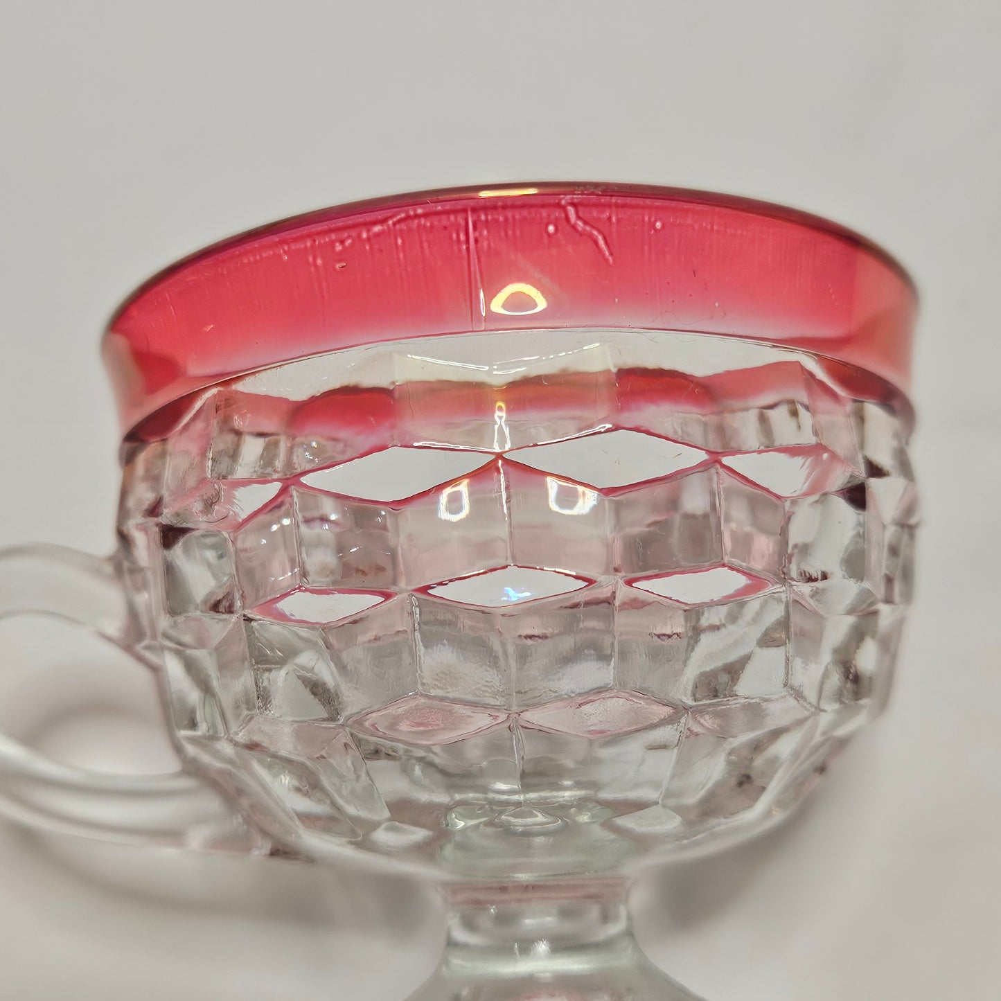 Vintage Indiana Ruby Red Diamond Point Footed Punch Cups, 2 cups