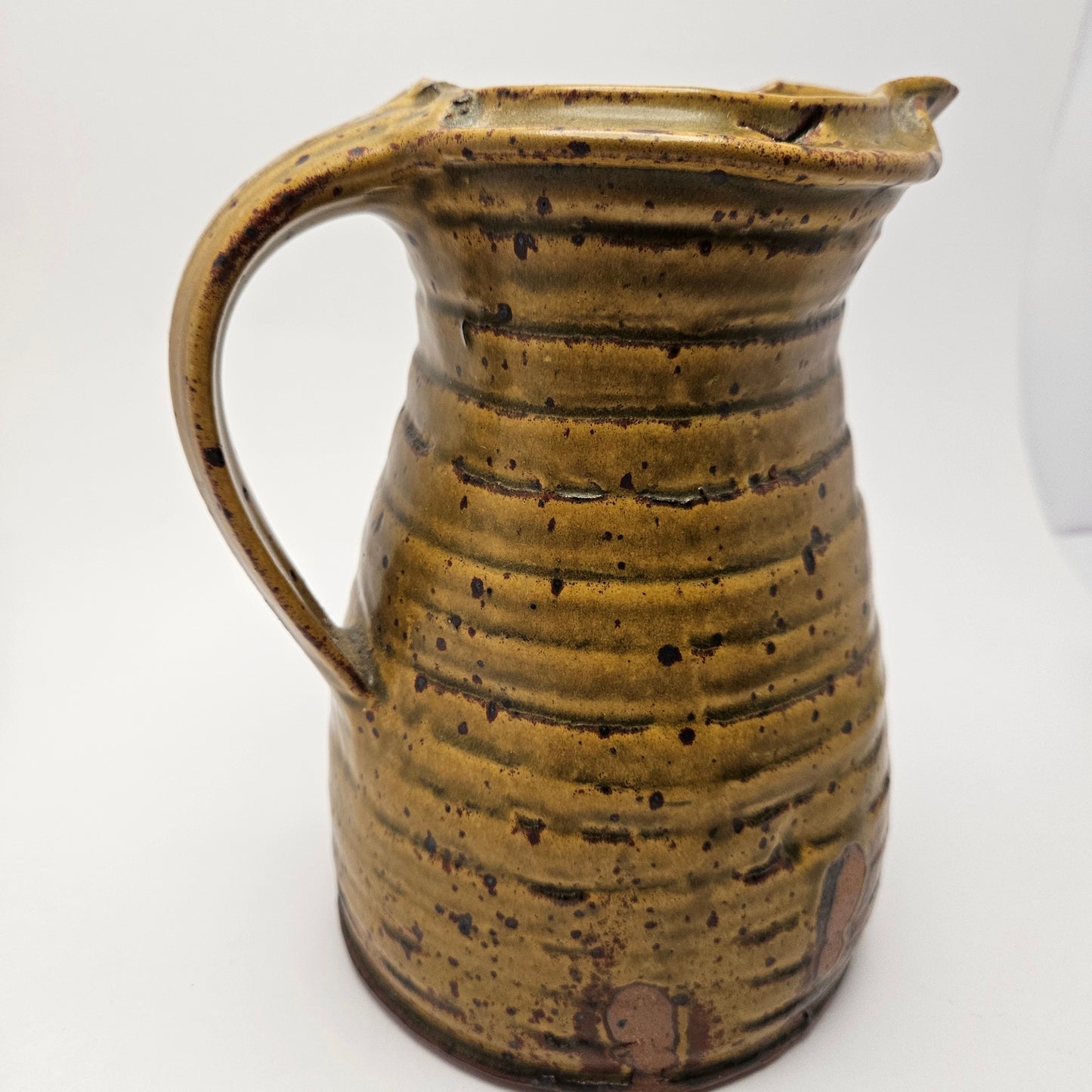 Studio Art Pottery Hand Thrown Stoneware Pitcher Vintage Signed by Artist 8"