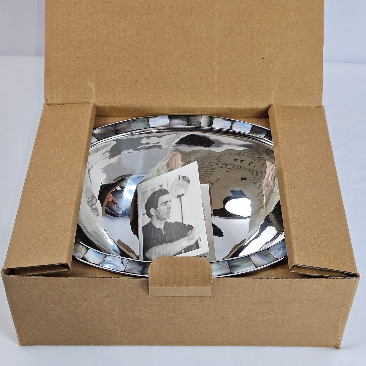 Michael Aram stainless steel bowl with abalone shell accents