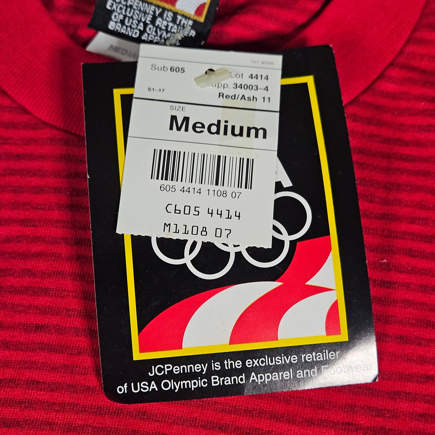 JC Penney vintage red striped Olympic t-shirt, Medium, NWT