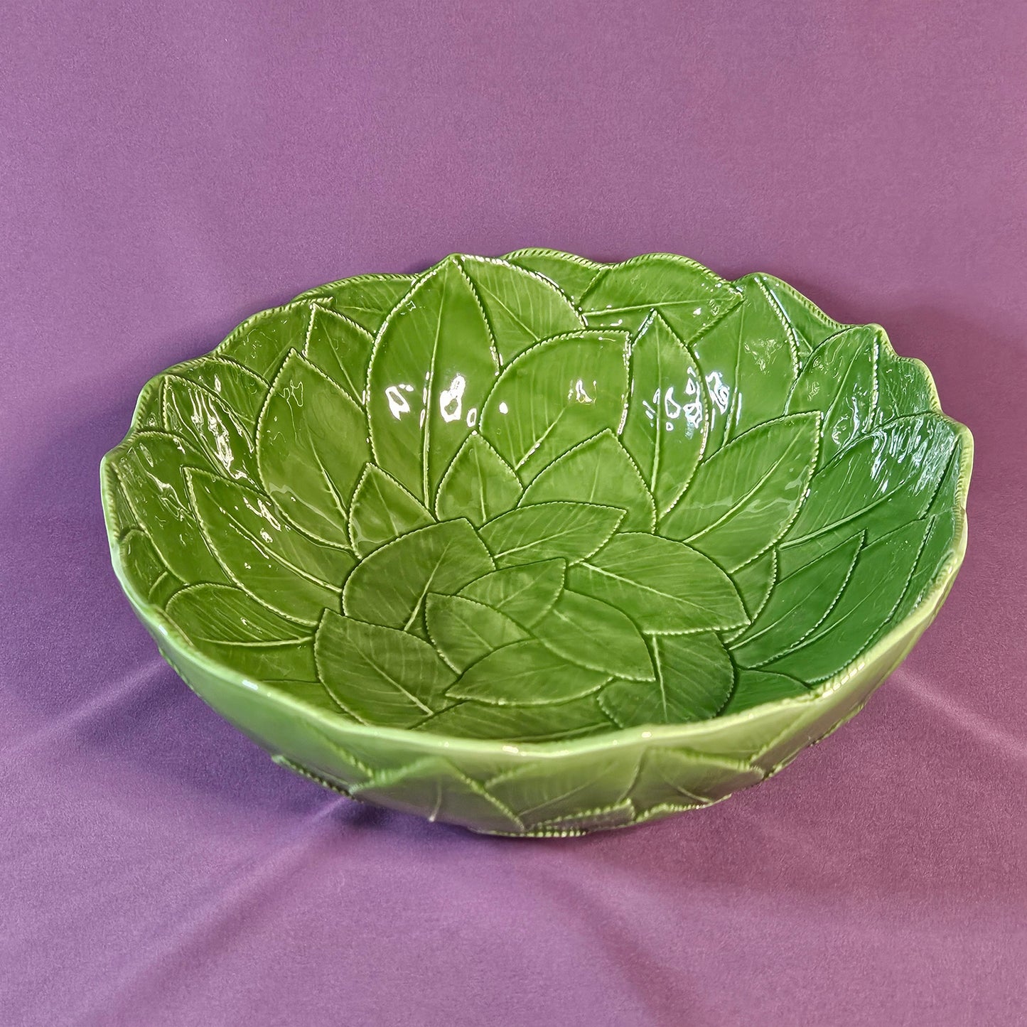 Vintage ceramic bowl, made in Italy, leaf pattern, 11.25 x 3.25 inches