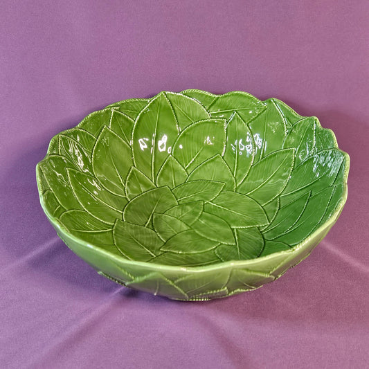 Vintage ceramic bowl, made in Italy, leaf pattern, 11.25 x 3.25 inches