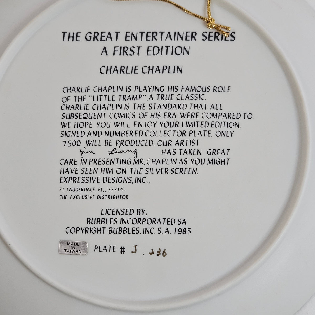 Great Entertainer Series Collector Plates, Choose from Chaplin, Fields or Laurel & Hardy