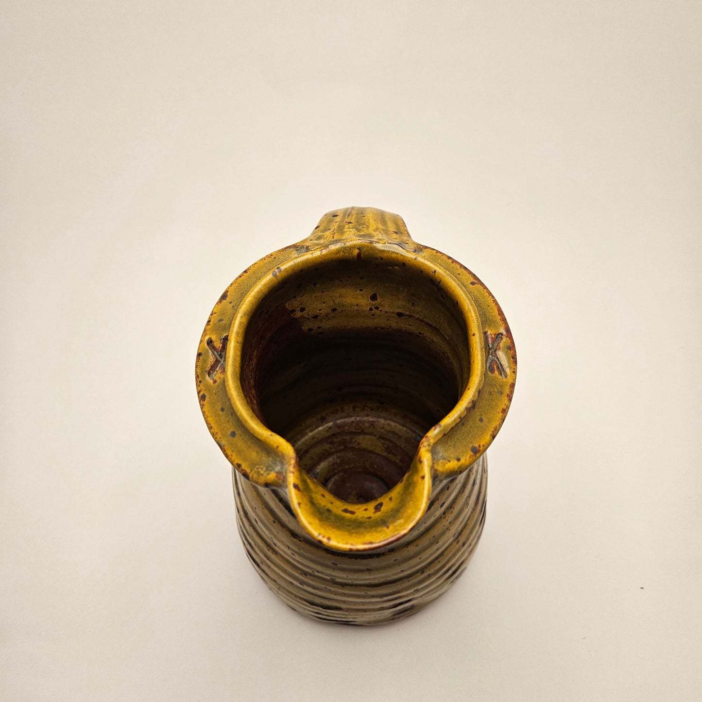 Studio Art Pottery Hand Thrown Stoneware Pitcher Vintage Signed by Artist 8"