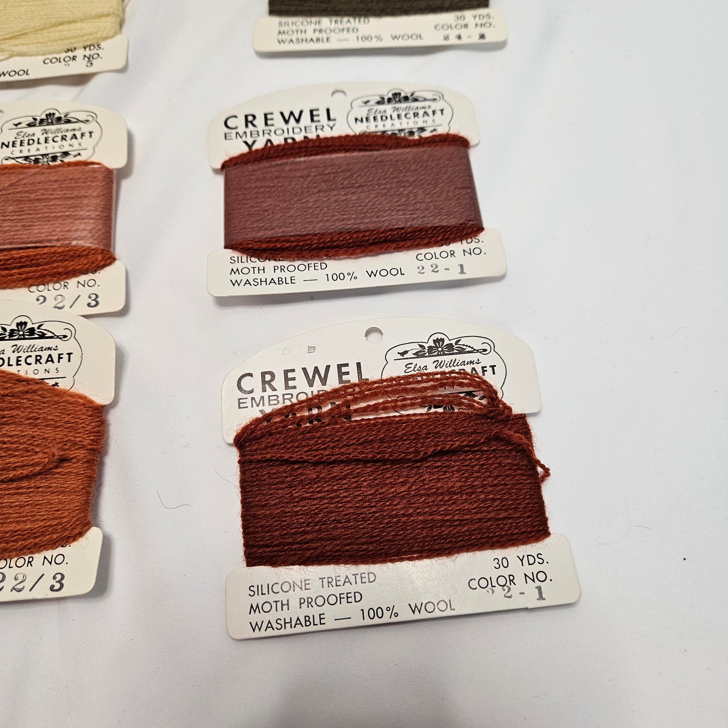 Vintage Crewel Wool Embroidery Yarn, Elsa Williams Needlecraft Collections, lot of 14 cards