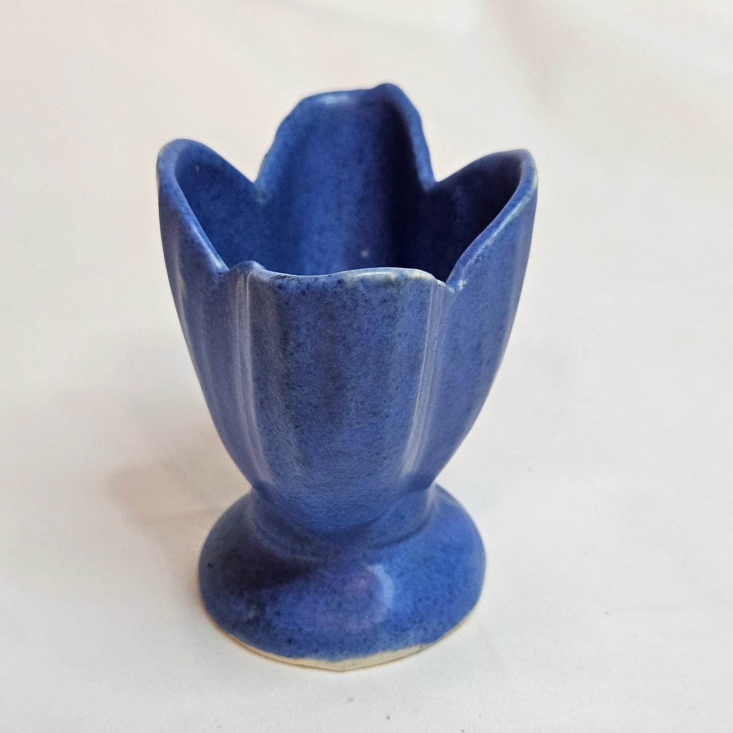 Vintage Niolak scalloped small vase, 3 inches, Ozark Blue, 1940s