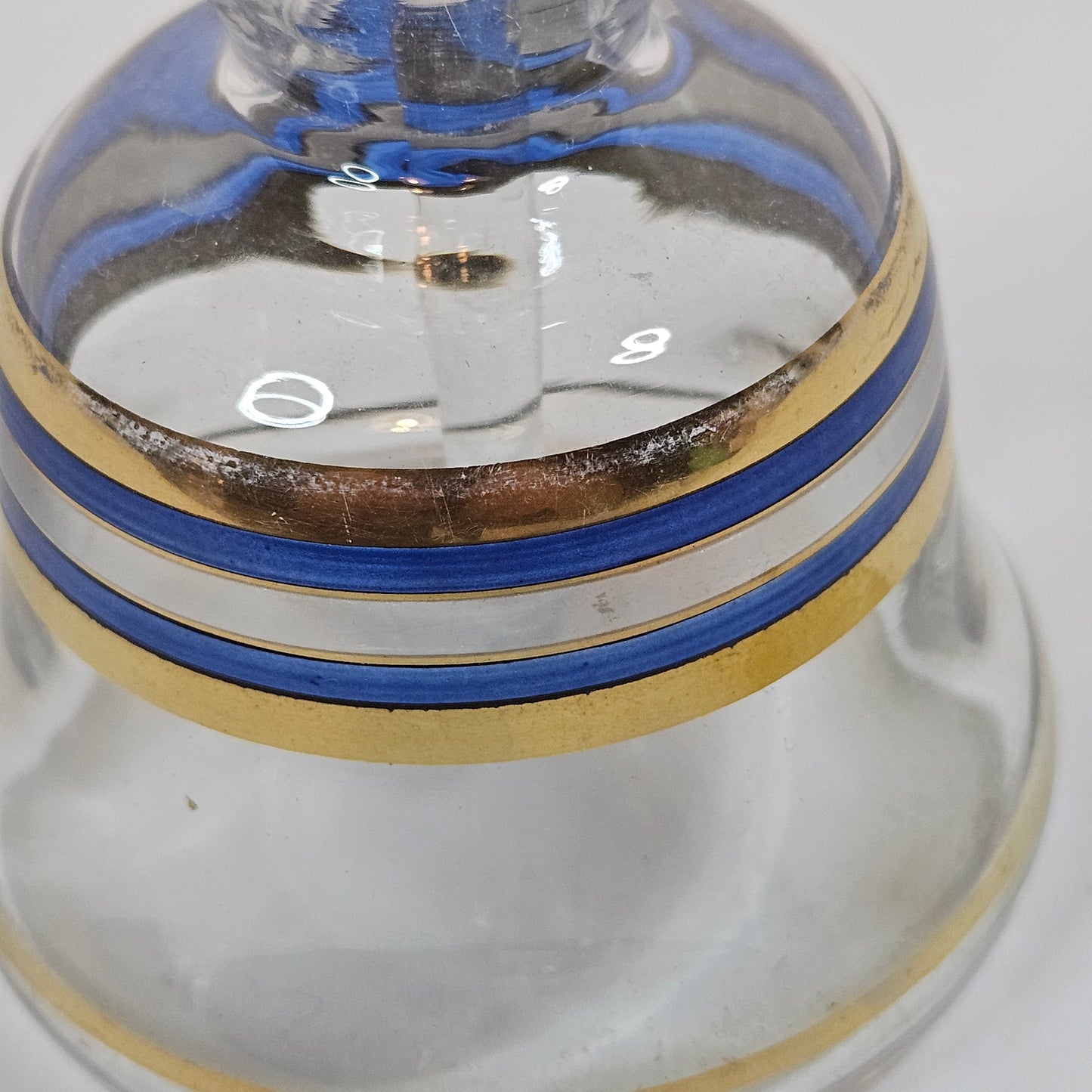 Vintage Perfume decanter with gold and blue stripes, 6 inches tall