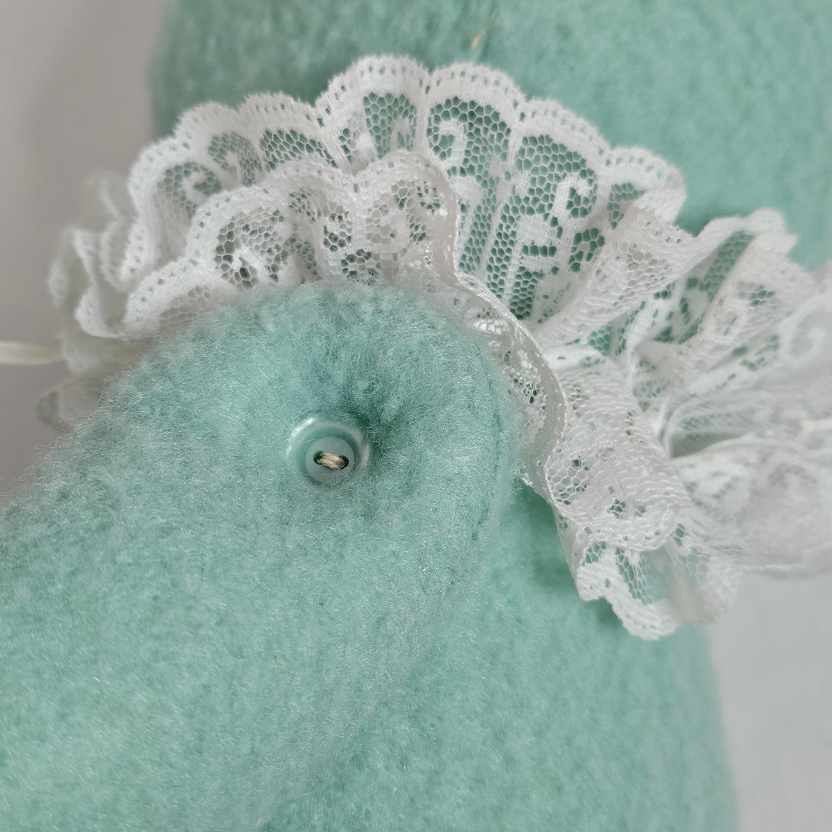 Handmade Vintage Jointed Teddy Bear, Light Blue Green color with lace collar