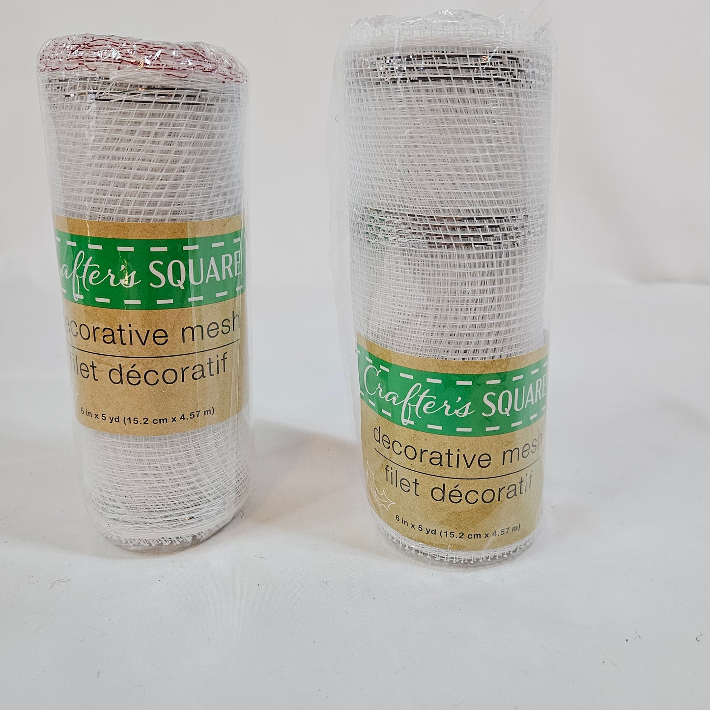 Crafter's Square, White mesh decorative 6 inch ribbon with silver metallic stripes, 2 rolls