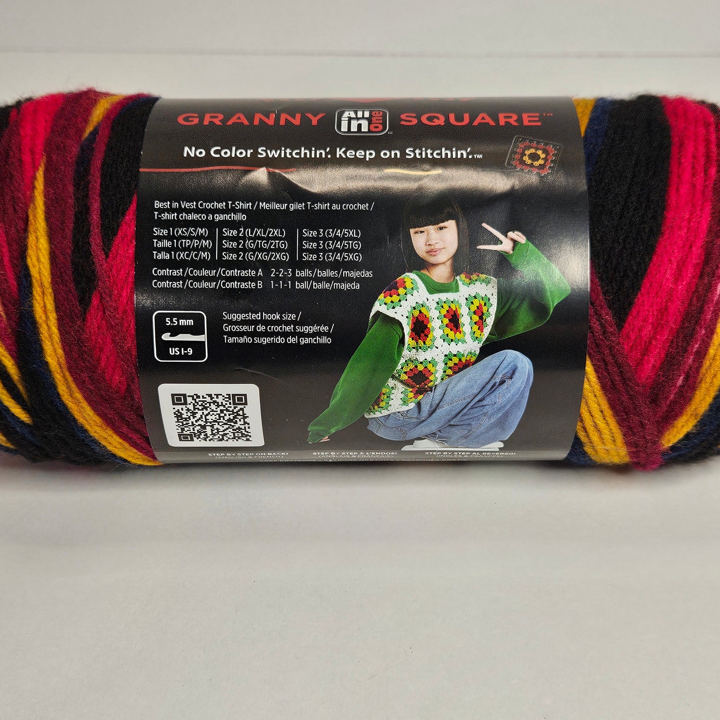 Red Heart Granny Square Yarn in Black-Moody Cherry