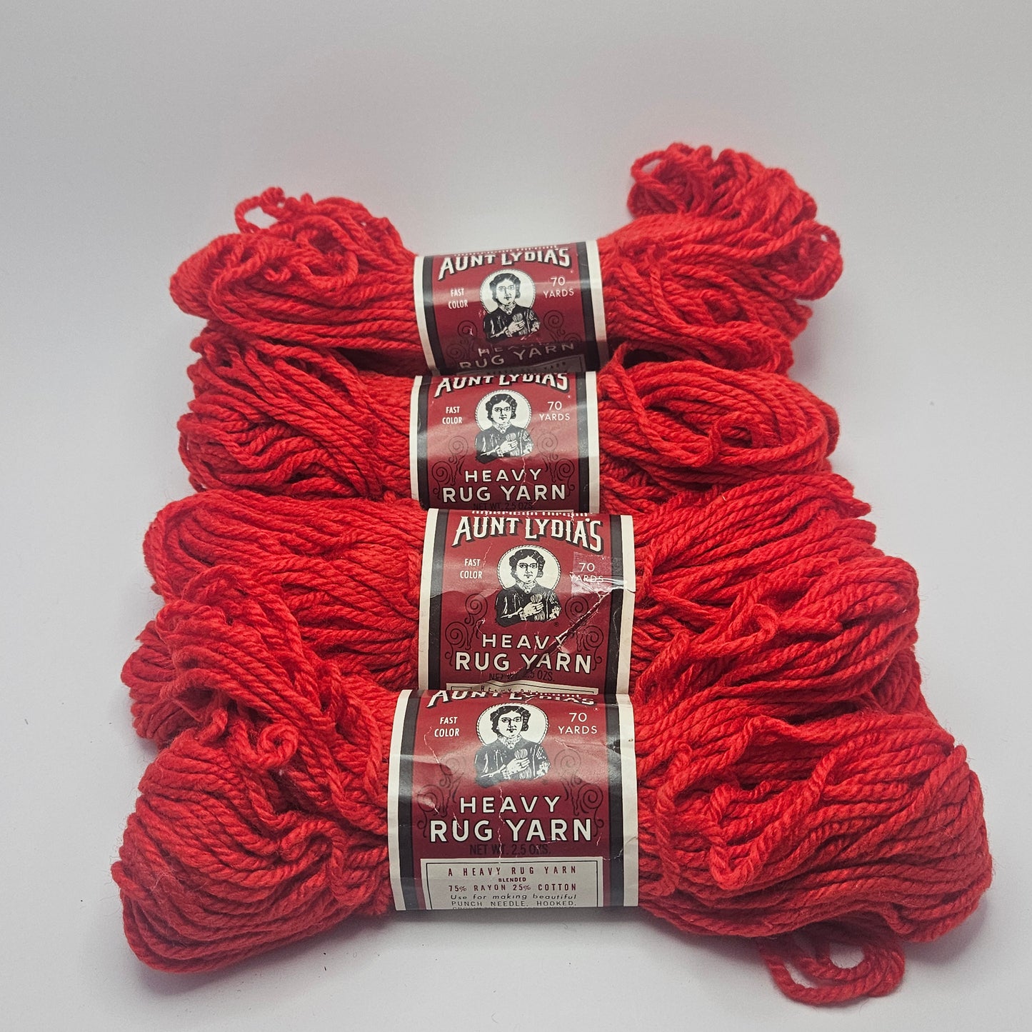 Aunt Lydia's Heavy Rug Yarn, Color Red, 75% Rayon, 25% Cotton, Lot of 4 skeins