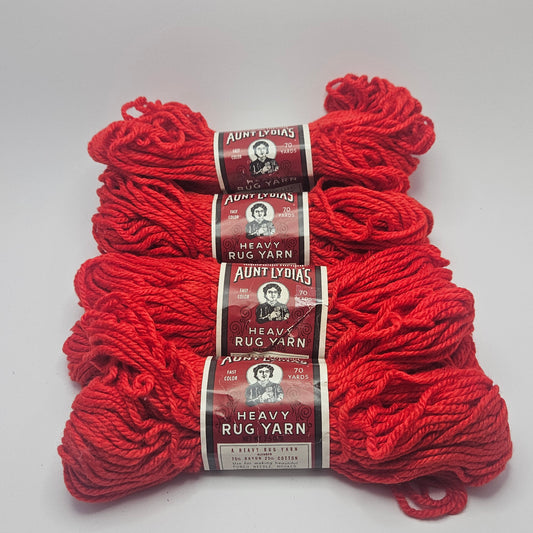 Aunt Lydia's Heavy Rug Yarn, Color Red, 75% Rayon, 25% Cotton, Lot of 4 skeins