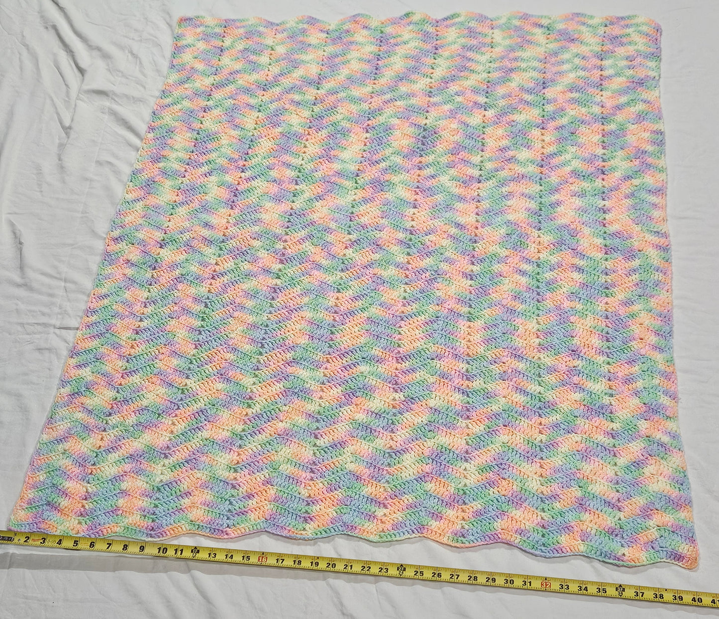48" x 40" pastel crocheted blanket