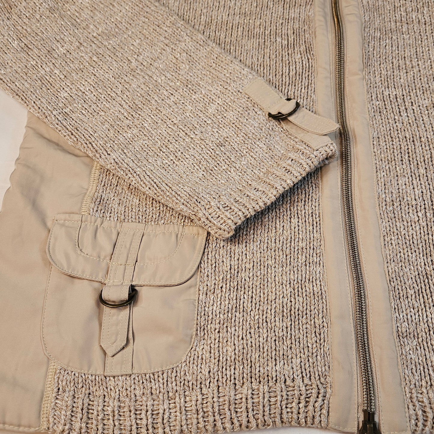 Pierri New York beige-gold zip front cardigan sweater