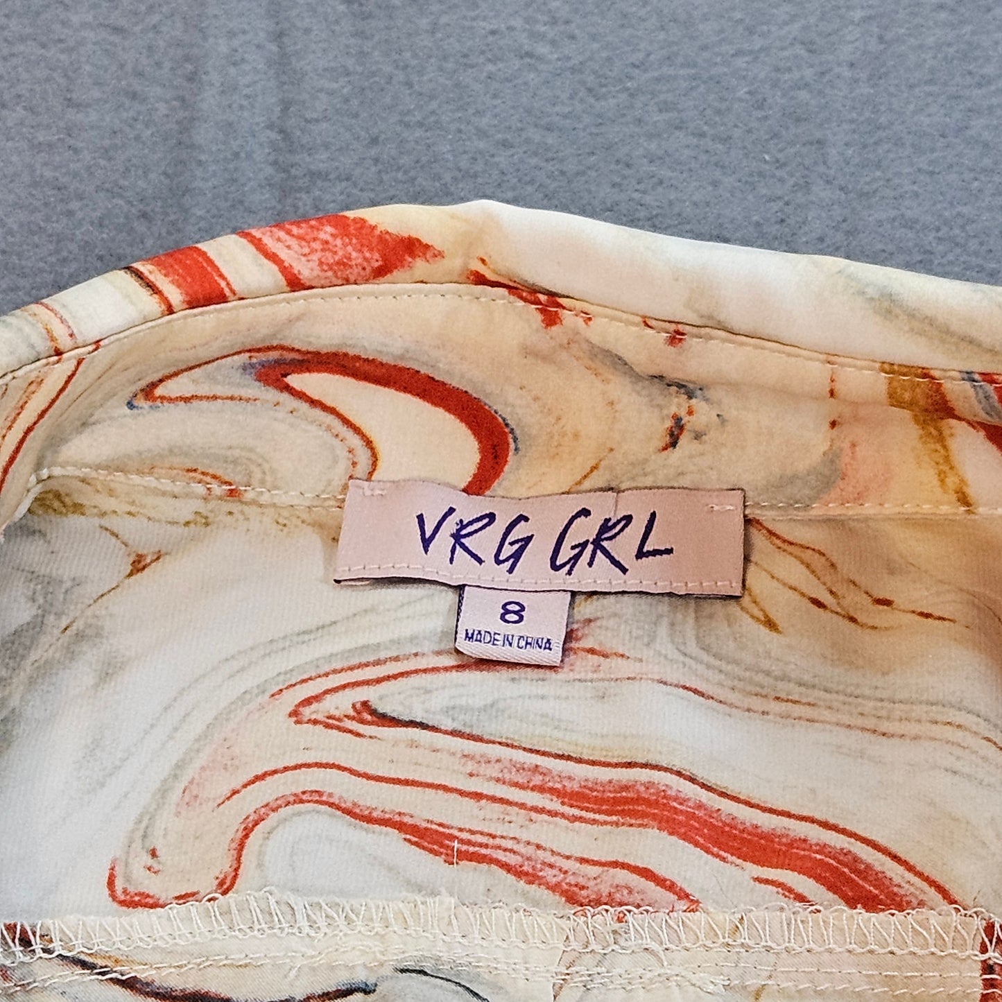 VRG GRL long sleeve button front shirt in marbled pattern, size small