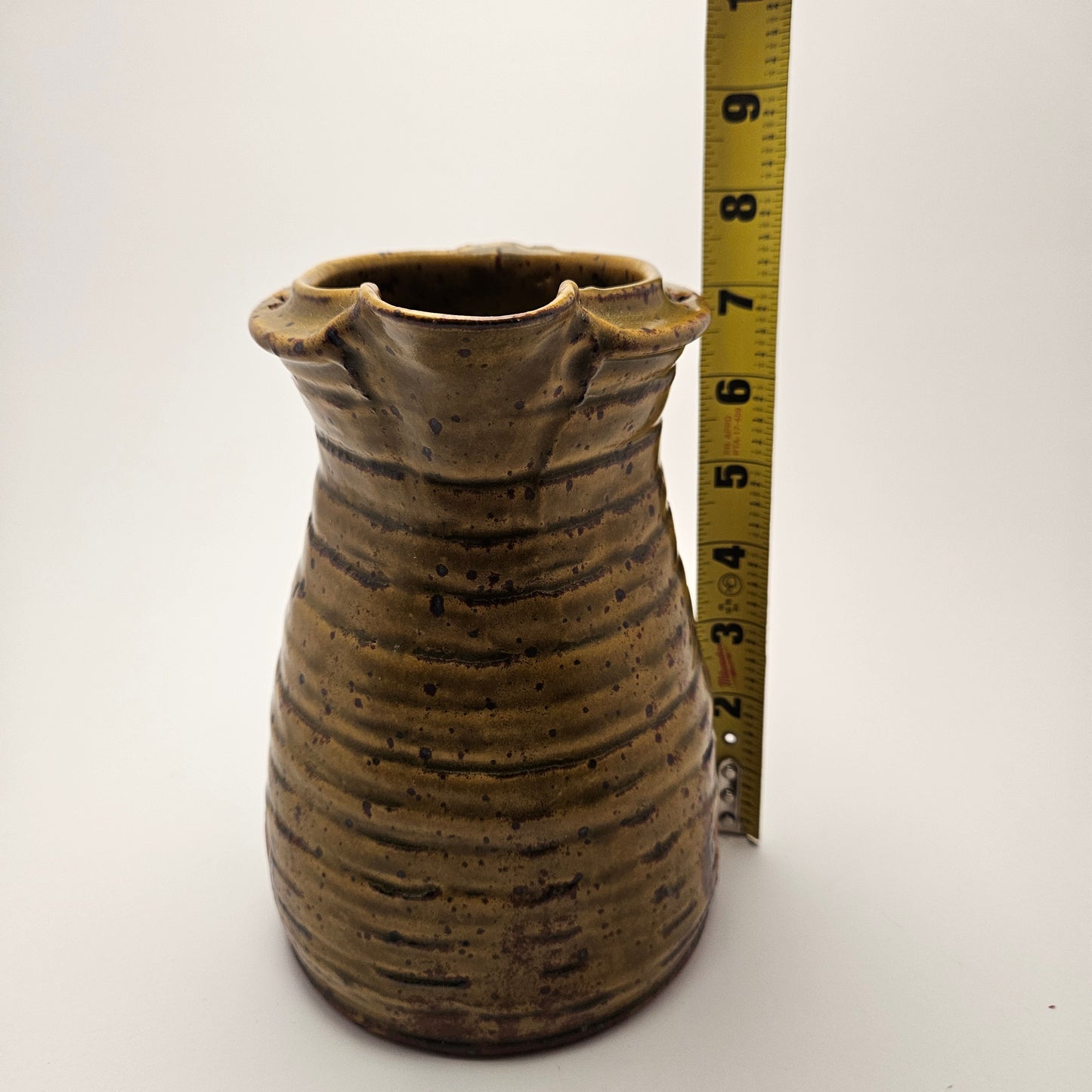 Studio Art Pottery Hand Thrown Stoneware Pitcher Vintage Signed by Artist 8"