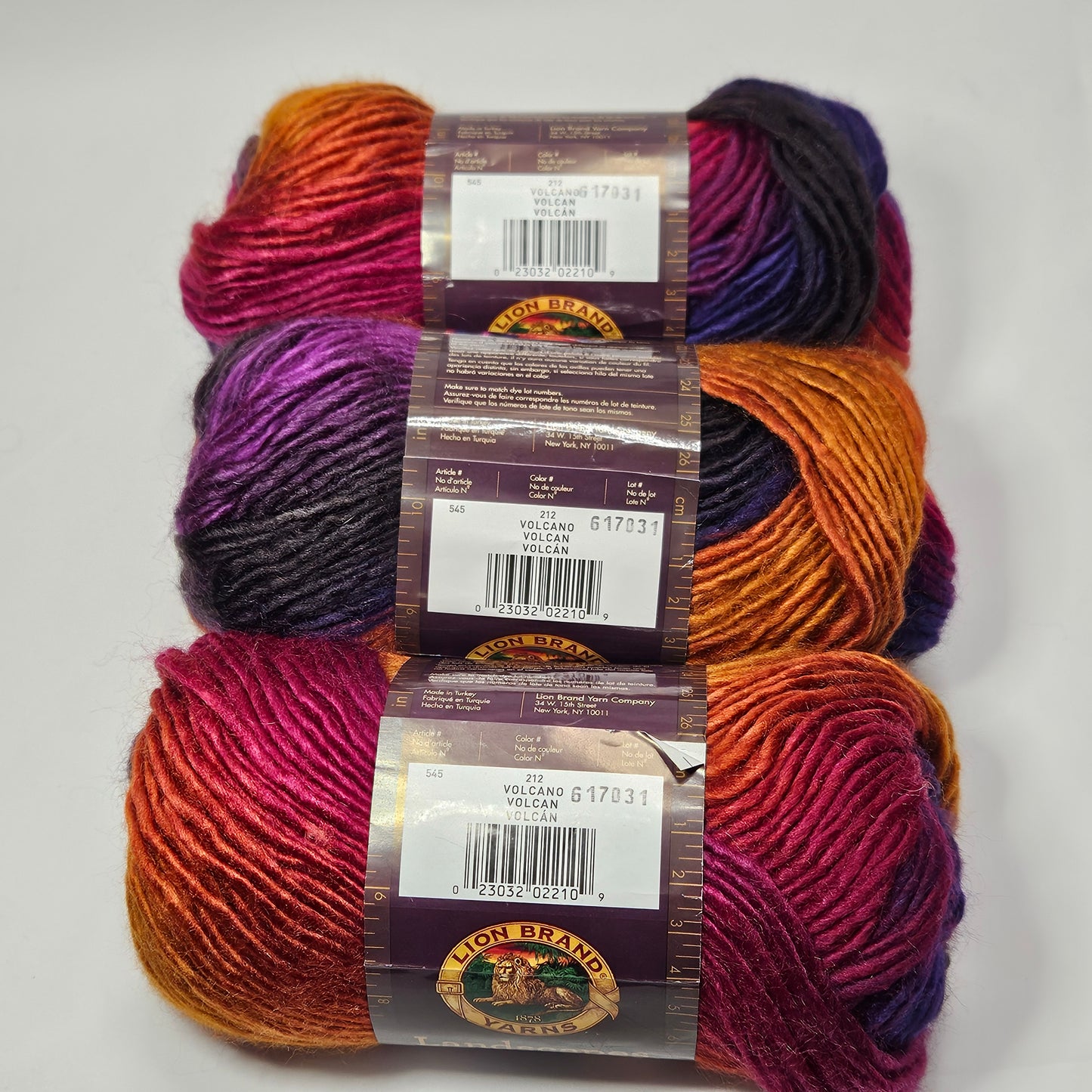 Lion Brand Landscapes acrylic yarn, Volcano, 3 skeins, 4 medium