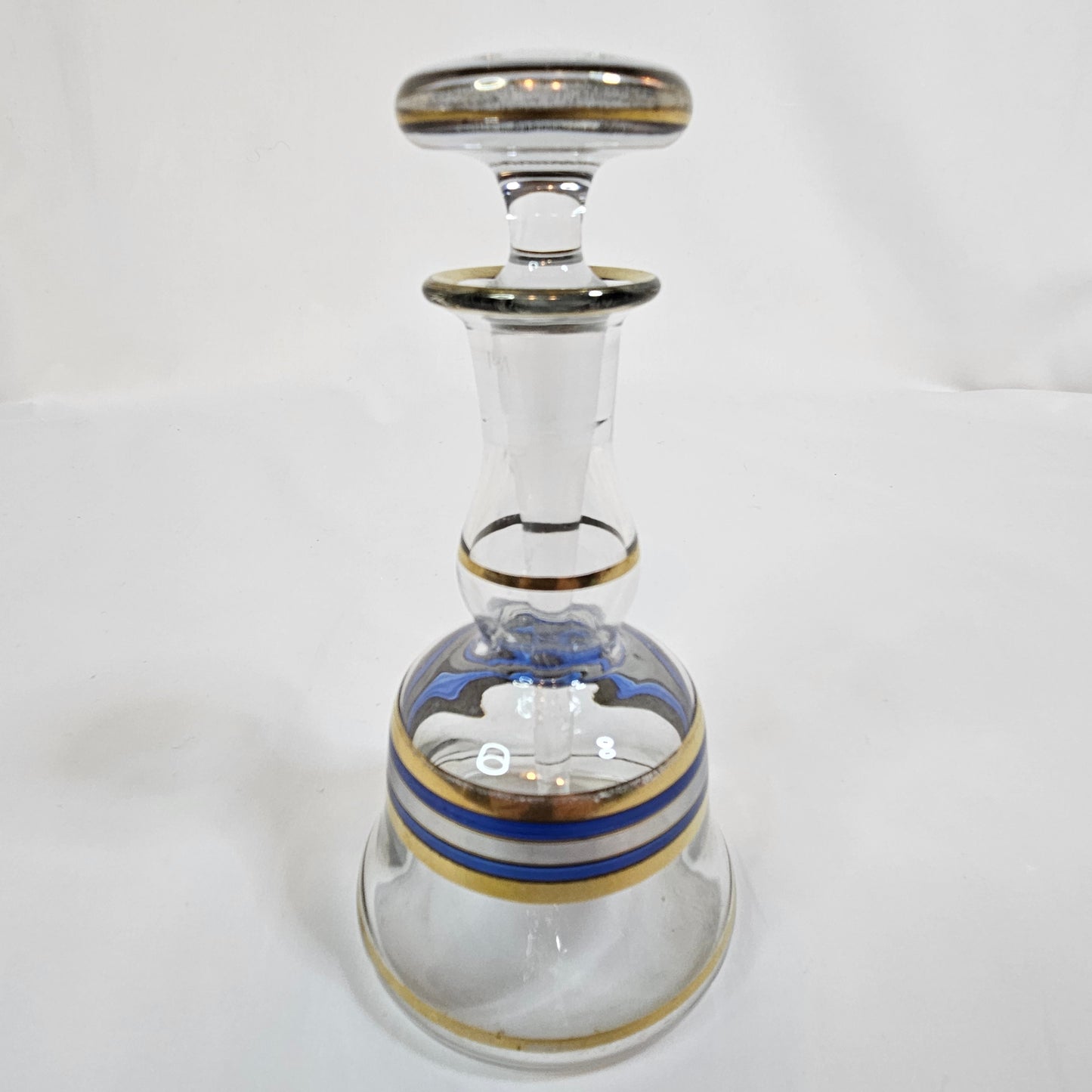 Vintage Perfume decanter with gold and blue stripes, 6 inches tall