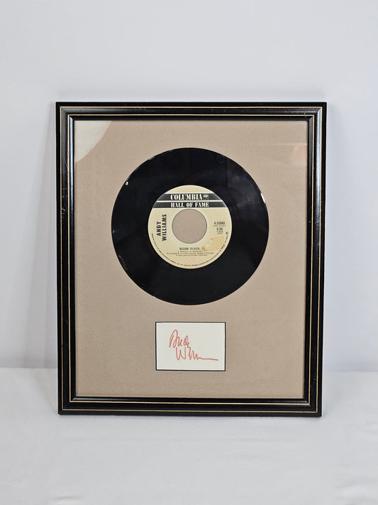 Vintage, framed Andy Williams Signature and Moon River 45 record