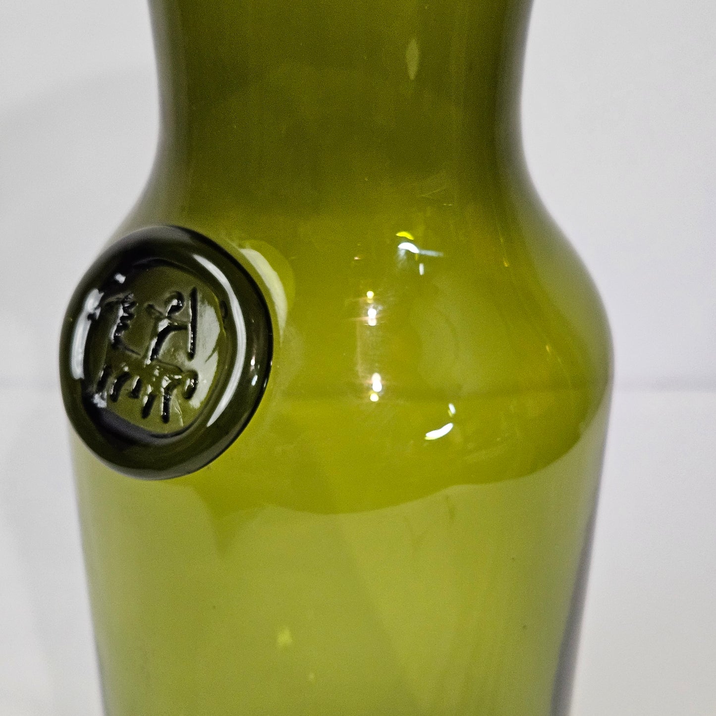 Rare 1950s Tall Green Glass Floor Vase by Jacob E Bang for Holmegaard Denmark