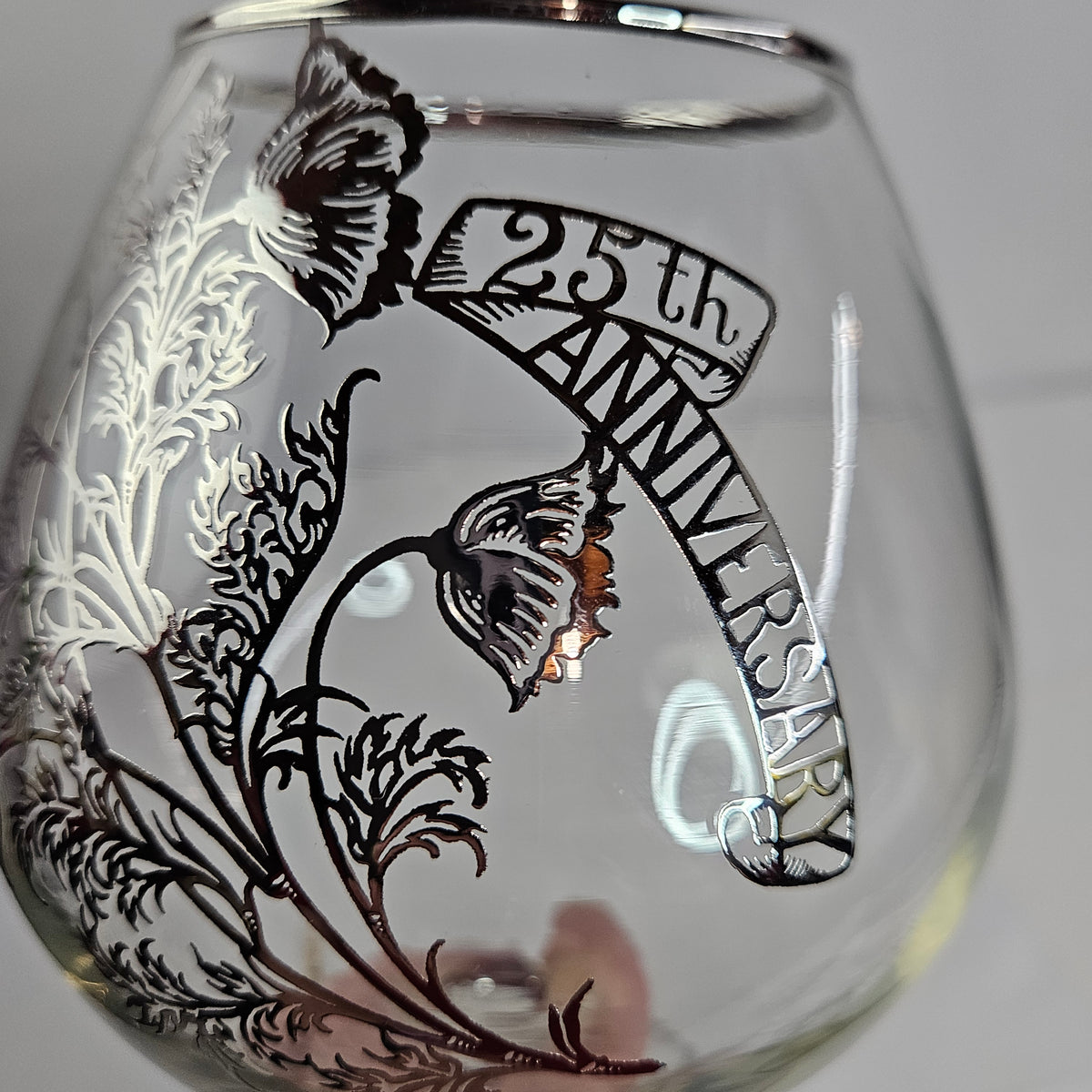 Sterling silver on crystal 25th Anniversary glass by Silver City Glass