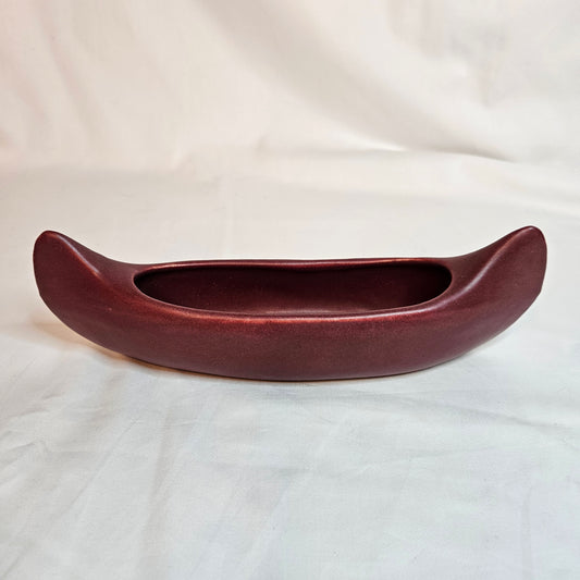 Niloak Pottery vintage Indian Canoe, Fox Red Lewis glaze color