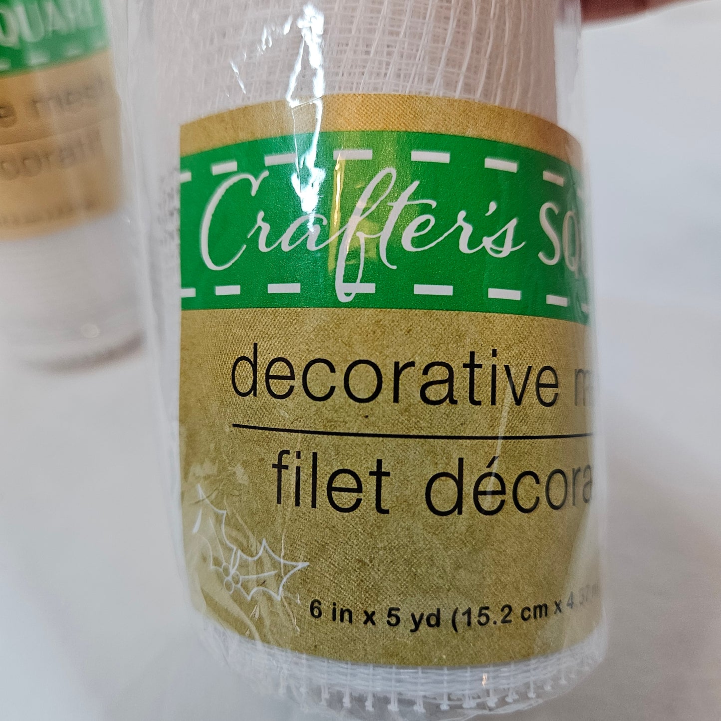 Crafter's Square, White mesh decorative 6 inch ribbon with silver metallic stripes, 2 rolls
